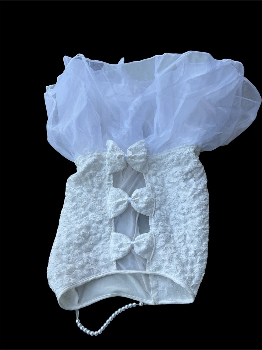 Elegant White Dog Dress – 2XL | Lace, Tulle & Pearl Detail